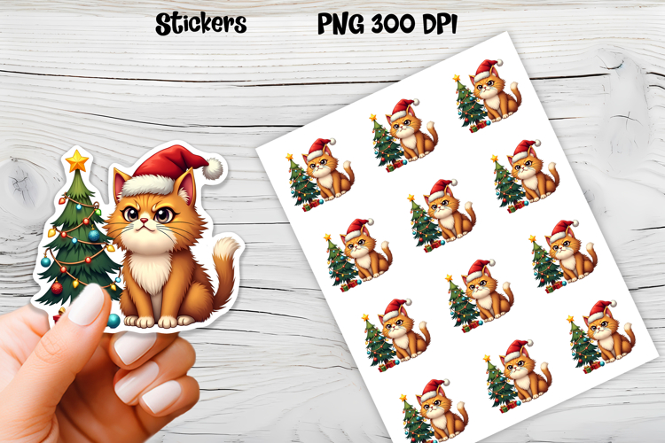 Funny Christmas cat stickers printable | Cute animal sticker