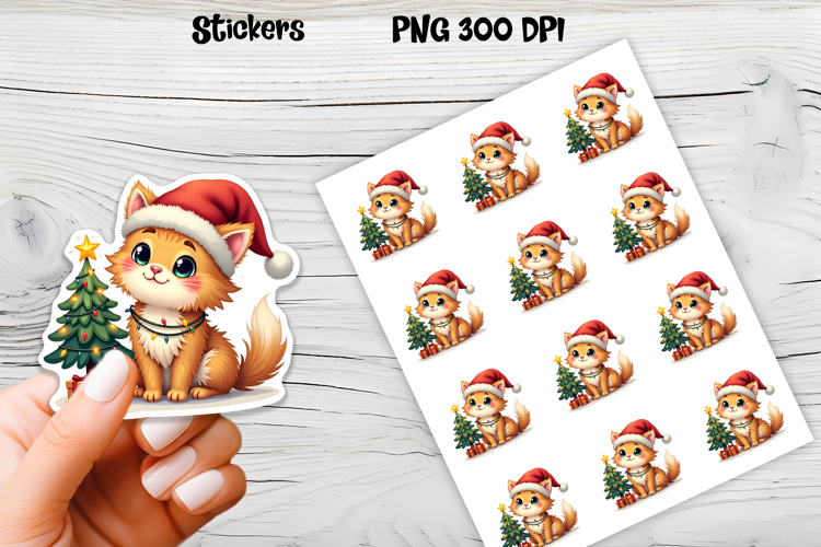 Funny Christmas cat stickers printable | Cute animal sticker