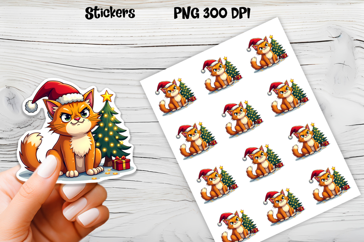 Funny Christmas cat stickers printable | Cute animal sticker