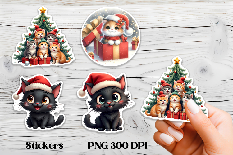 Cute Christmas cat stickers printable | Cute animal sticker