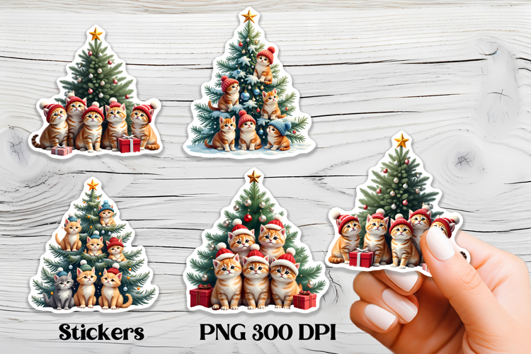 Cute Christmas cat stickers printable | Cute animal sticker