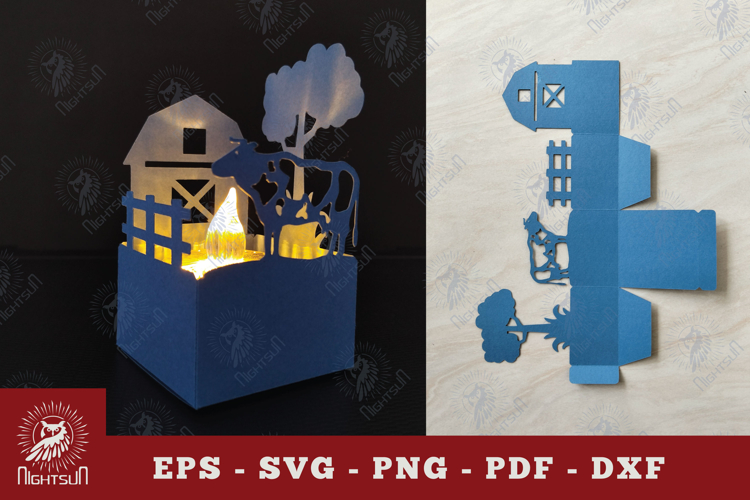 Cattle Farm Papercut Lantern SVG