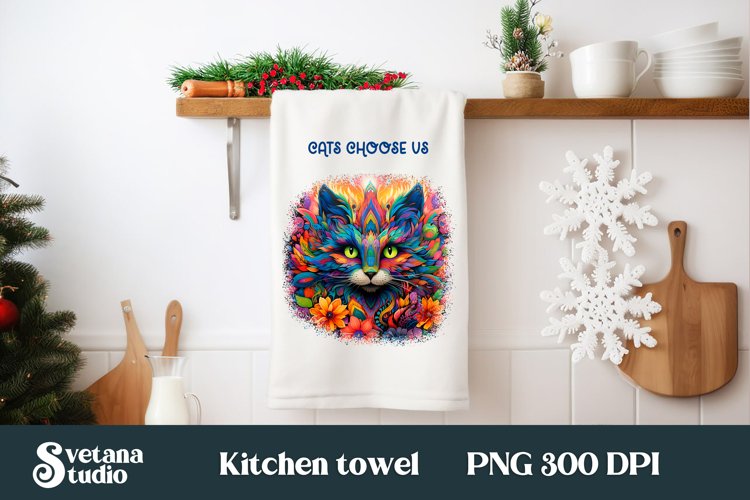 Cute cat kitchen towel sublimation | Towel PNG