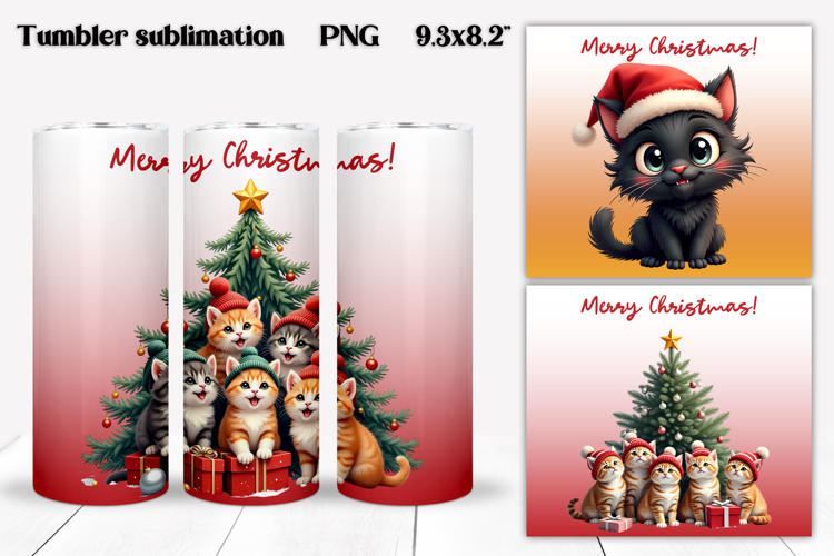 Christmas tumbler wrap | Christmas cat tumbler PNG design