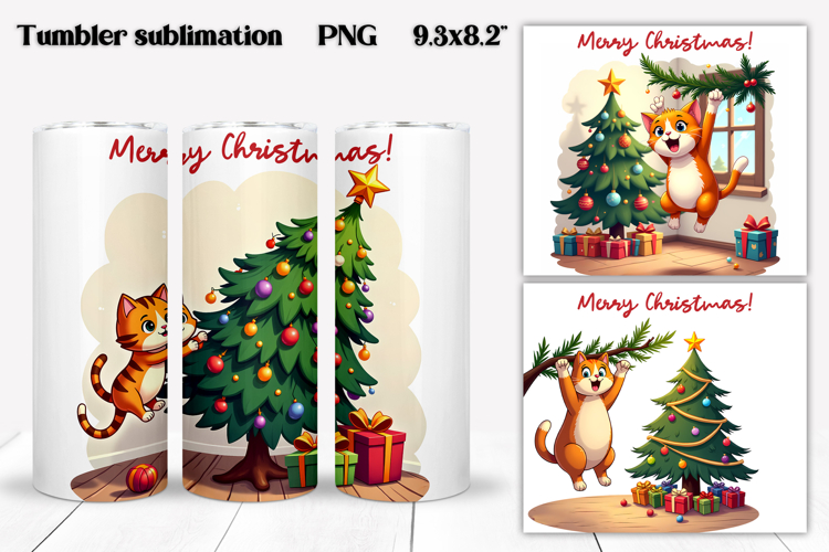 Christmas tumbler wrap | Christmas cat tumbler PNG design