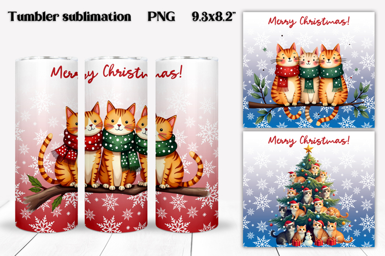 Christmas tumbler wrap | Christmas cat tumbler PNG design
