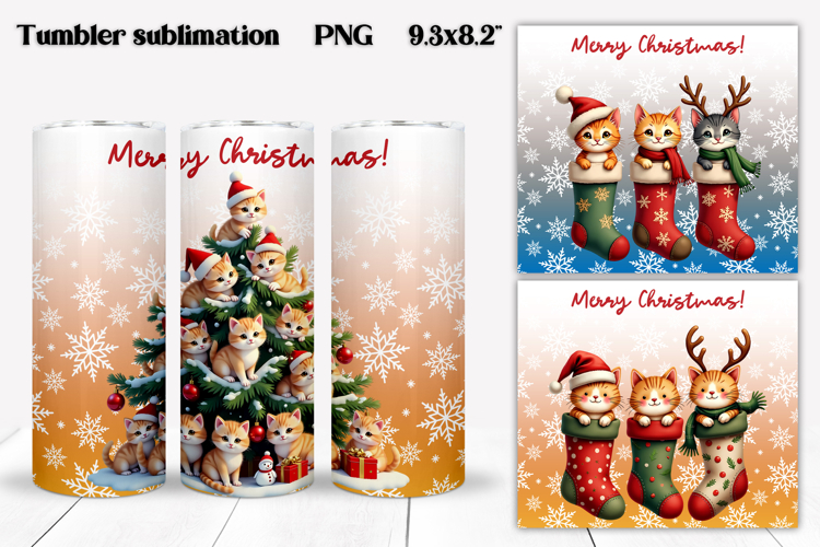 Christmas tumbler wrap | Christmas cat tumbler PNG design