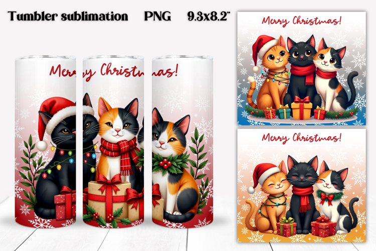 Christmas tumbler wrap | Christmas cat tumbler PNG design
