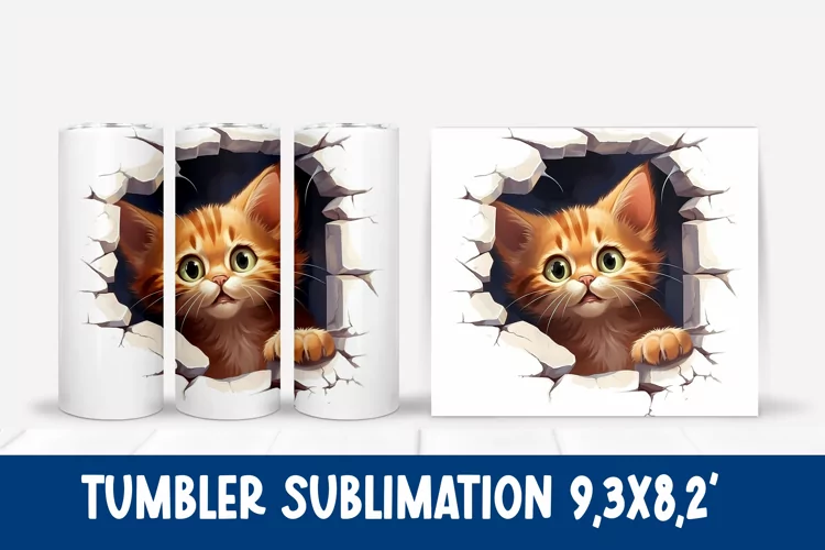 Cute cat hole tumbler sublimation wrap design