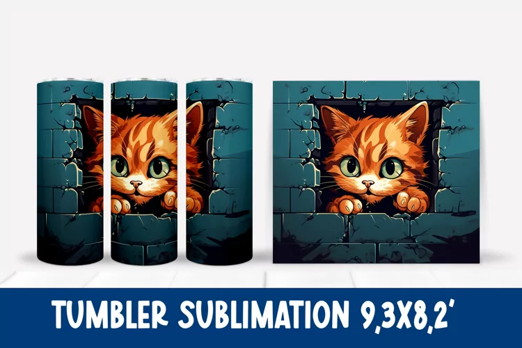Cute cat tumbler sublimation wrap design