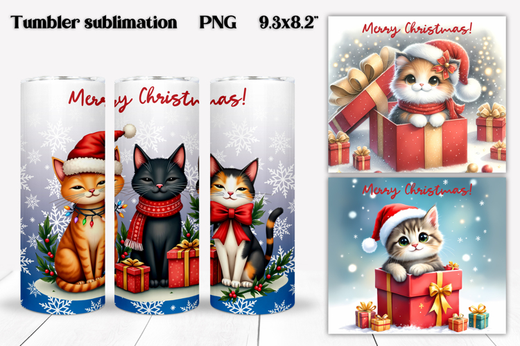 Christmas tumbler wrap | Christmas cat tumbler PNG design