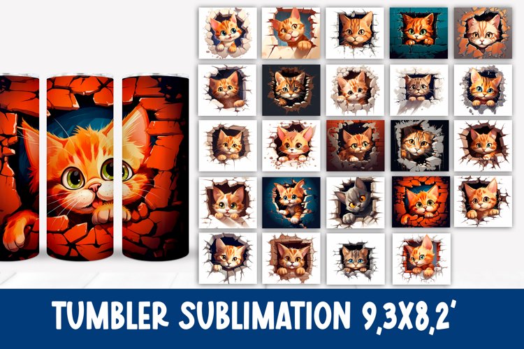 Cute cat tumbler sublimation wrap design PNG bundle example image 1