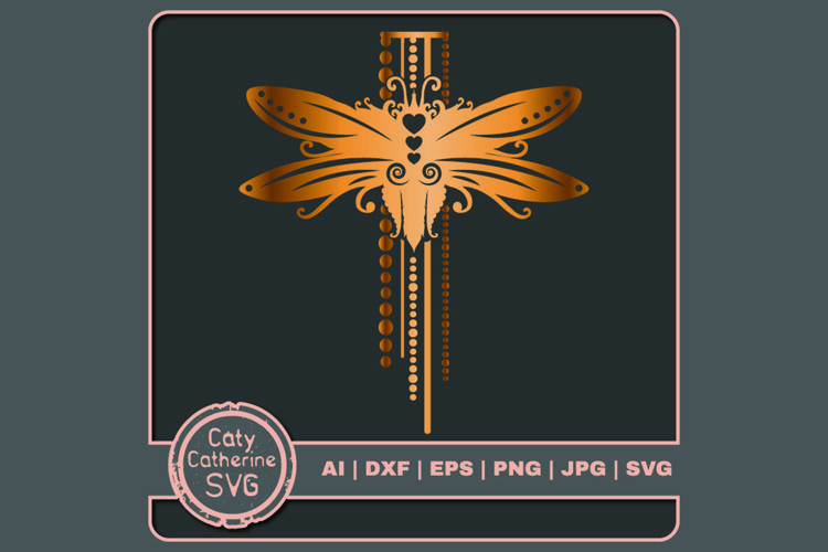 Elegant Dragonfly Cross SVG Cut File