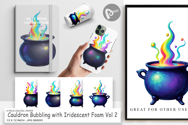 Digital Paper Iridescent Bubble Cauldron