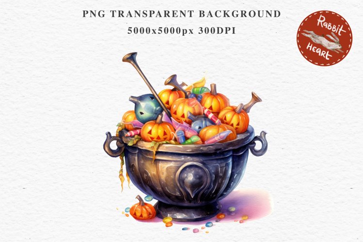 Cauldron With Candy Halloween Clipart PNG Scrapbooking