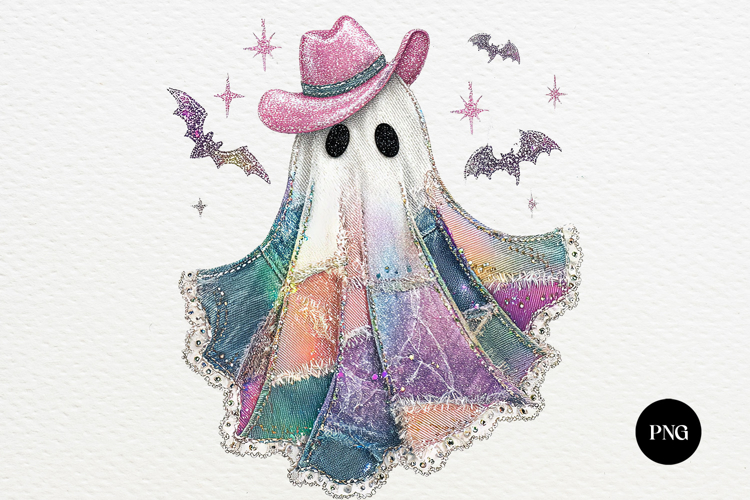 Iridescent Patchwork Cowboy Ghost PNG