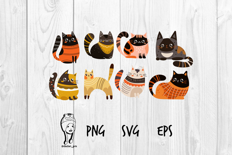 Cute Colorful Cat PNG EPS SVG example image 1