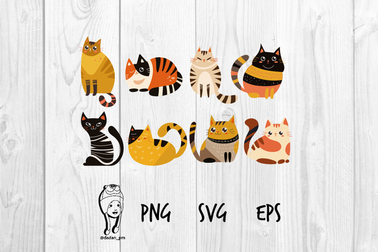 Cute Colorful Cat PNG EPS SVG example image 1