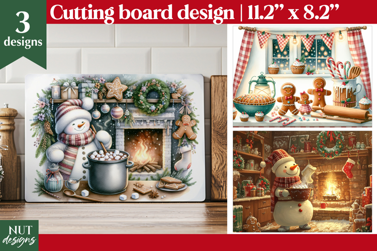 Christmas cutting board, Christmas Cozy kitchen, Snowman