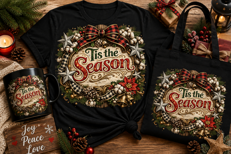 'Tis the Season Christmas Wreath PNG | Rustic Holiday Decor