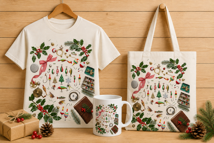 Christmas Fishing Tackle Flat Lay Art