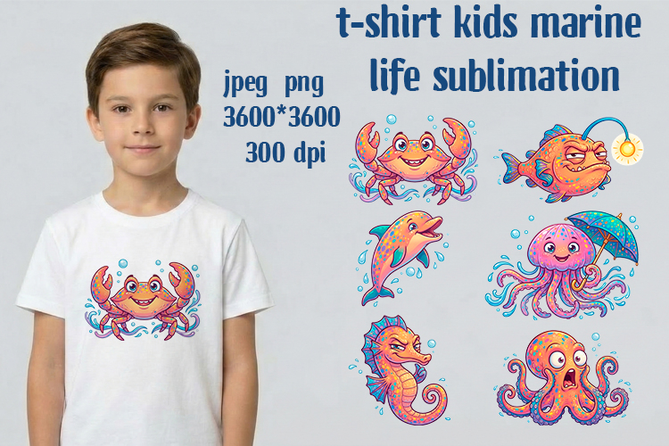 t-shirt kids funny marine animals sublimation