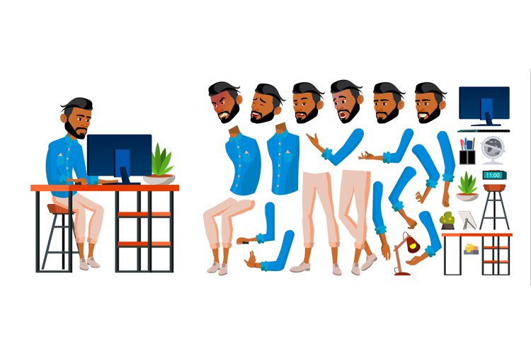 Arab Man Office Worker Vector. Business Animation Creation