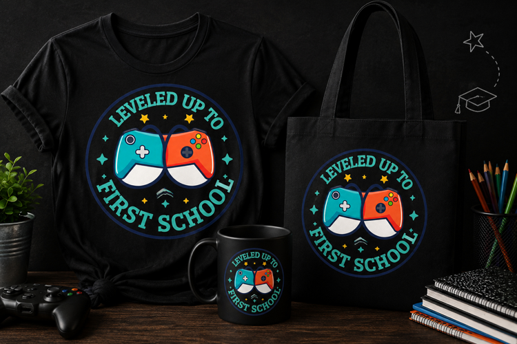 Leveled Up to First School Gaming PNG, Gamer Kids Design