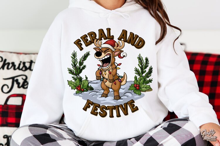 Feral And Festive | Reindeer | Funny Christmas PNG example image 1