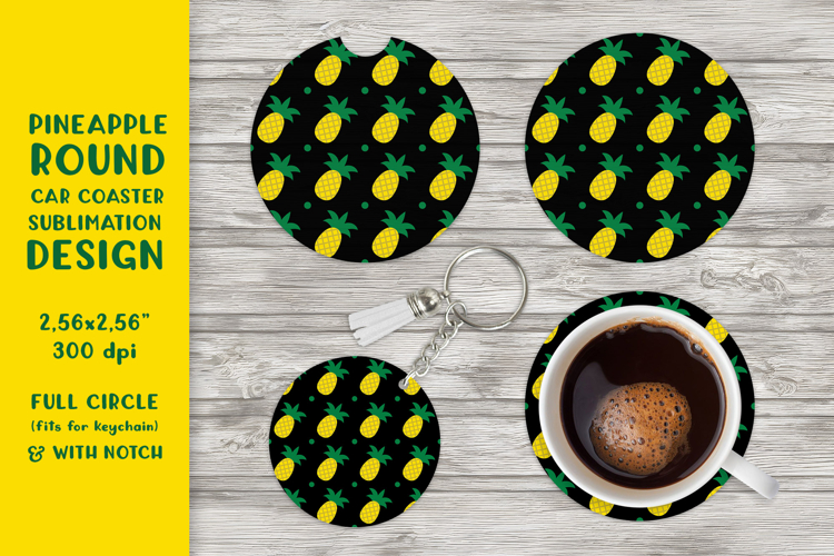 Pineapple car coaster sublimation. Summer round coaster 11