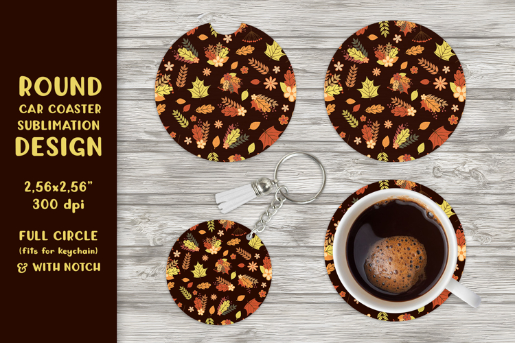 Fall car coaster sublimation. Autumn round coaster APCC2808