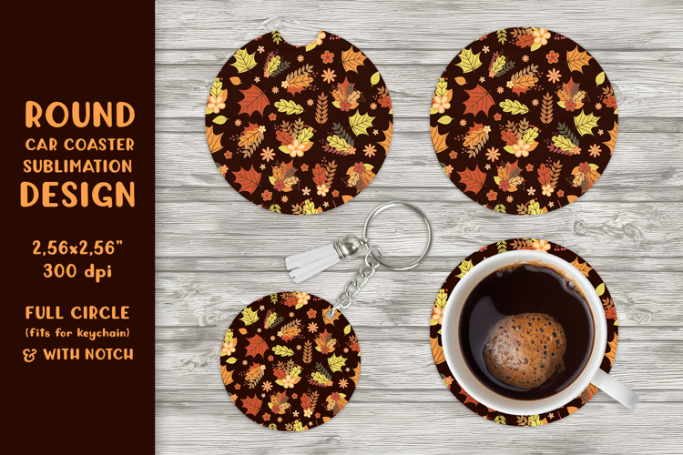 Fall car coaster sublimation. Autumn round coaster APCC2809