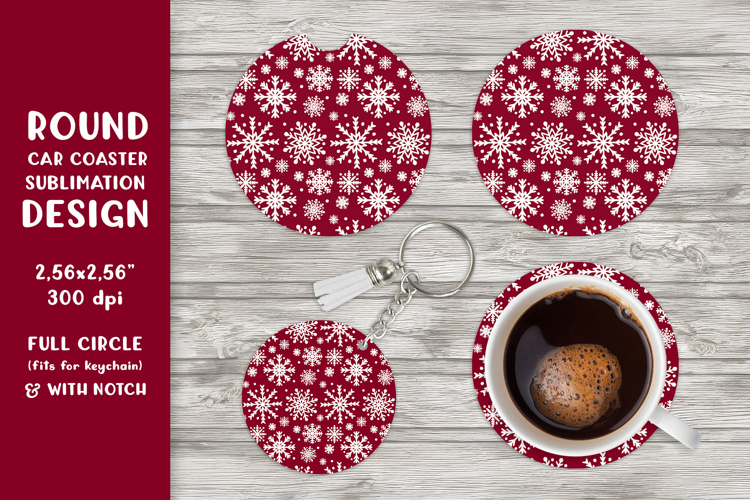 Winter car coaster sublimation. Snowflakes round coaster 07