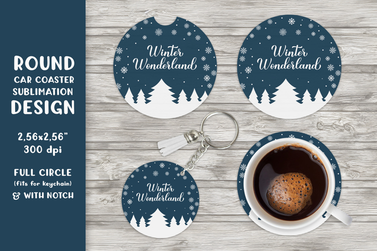 Winter wonderland car coaster sublimation. Round coaster