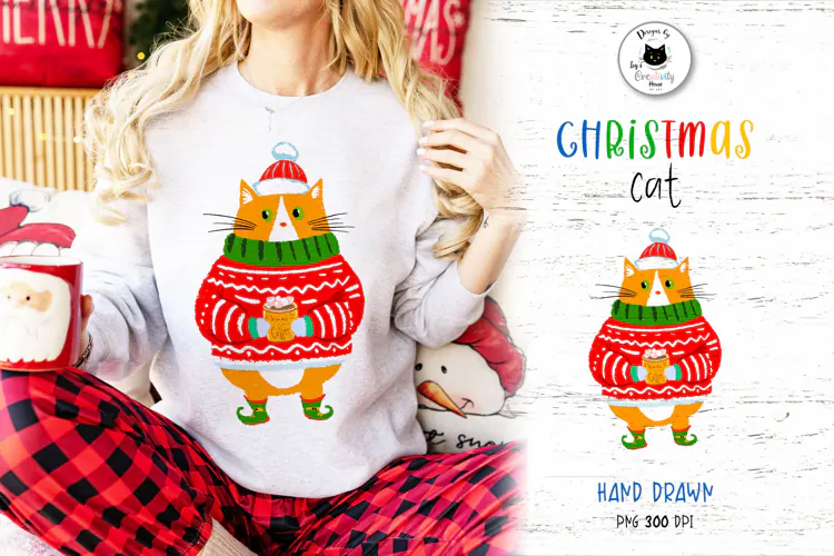 Whimsical Christmas Cat PNG Clipart Design