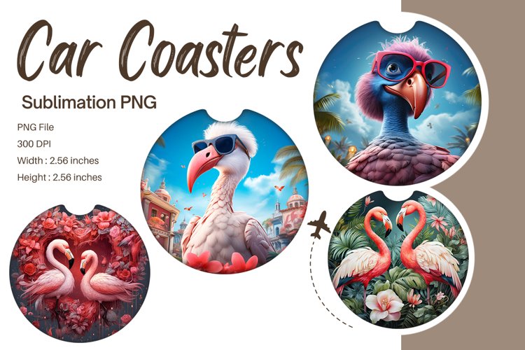 Flamingo Car Coasters Accessories Tropical Summer Sublimate