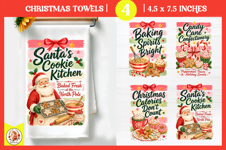 Christmas kitchen towel PNG |Preppy Retro Baking Sublimation