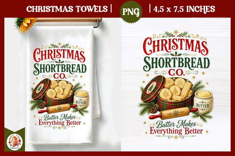 Vintage Christmas Kitchen Towel PNG |Retro farm sublimation example image 1
