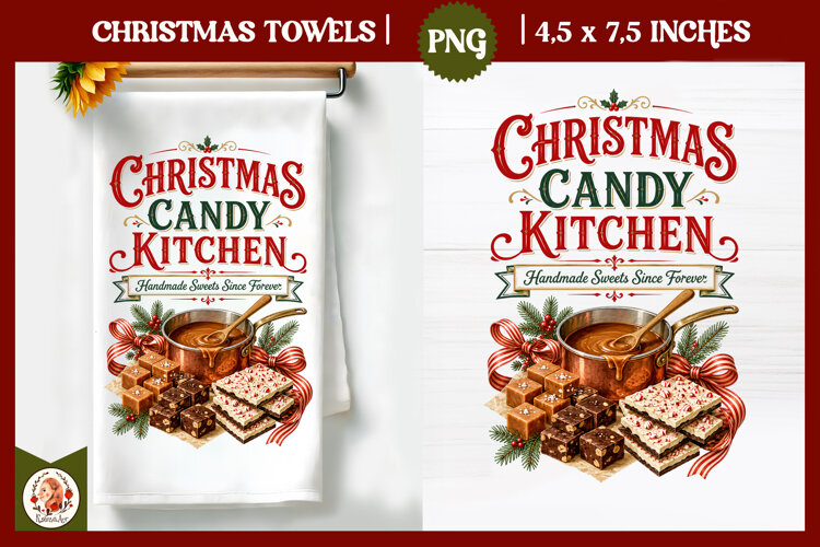 Vintage Christmas Kitchen Towel PNG |Retro farm sublimation example image 1
