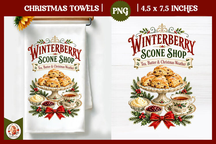 Vintage Christmas Kitchen Towel PNG |Retro farm sublimation example image 1