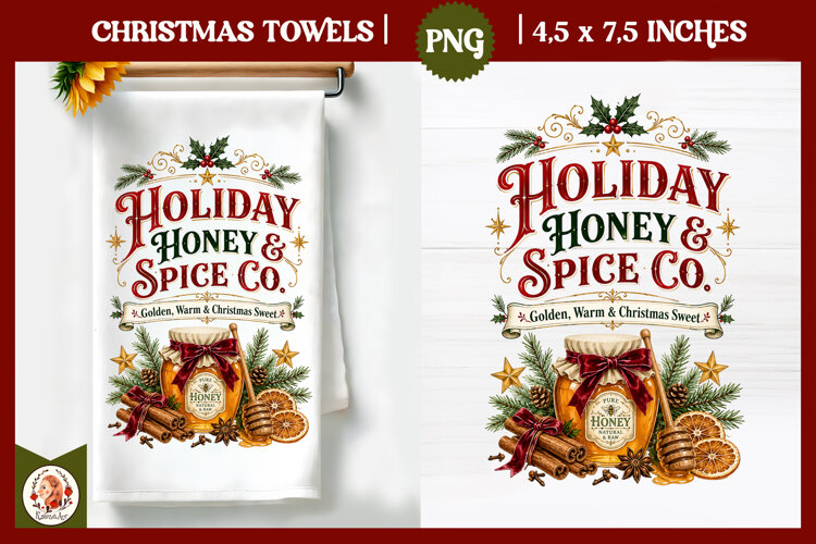 Vintage Christmas Kitchen Towel PNG |Retro farm sublimation example image 1
