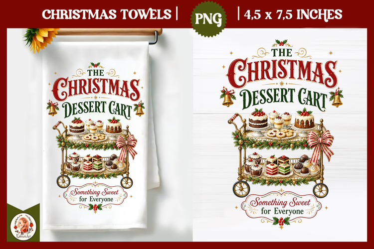 Vintage Christmas Kitchen Towel PNG |Retro farm sublimation