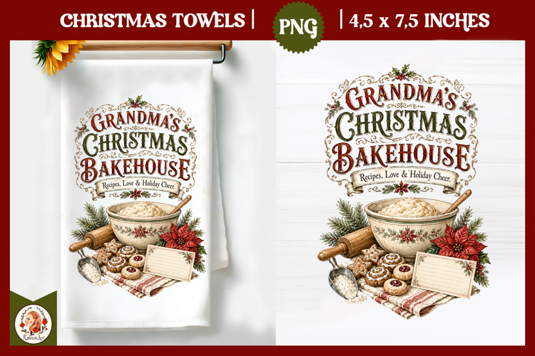Vintage Christmas Kitchen Towel PNG |Retro farm sublimation