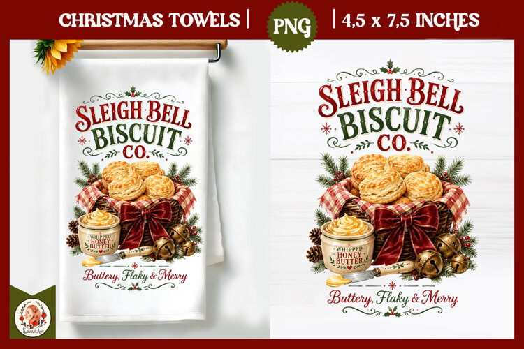 Vintage Christmas Kitchen Towel PNG |Retro farm sublimation example image 1
