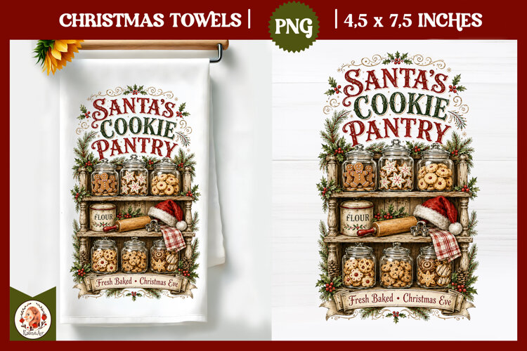 Vintage Christmas Kitchen Towel PNG |Retro farm sublimation example image 1