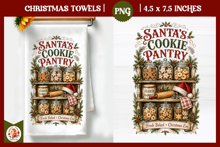 Vintage Christmas Kitchen Towel PNG |Retro farm sublimation