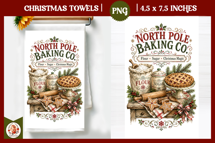 Vintage Christmas Kitchen Towel PNG |Retro farm sublimation