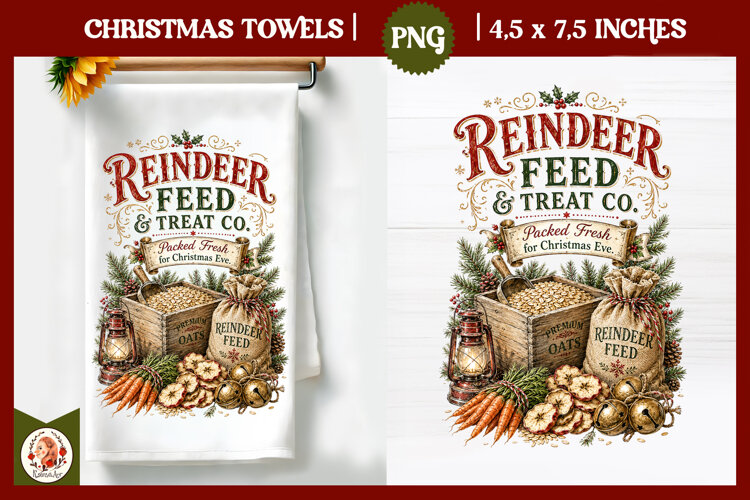 Vintage Christmas Kitchen Towel PNG |Retro farm sublimation example image 1