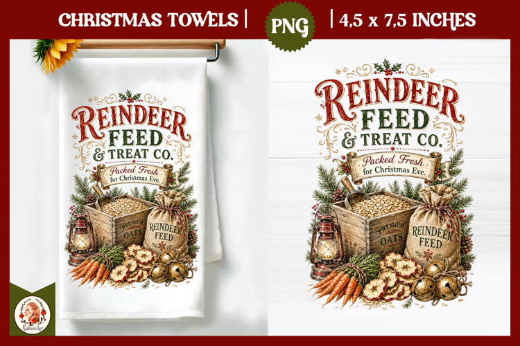 Vintage Christmas Kitchen Towel PNG |Retro farm sublimation
