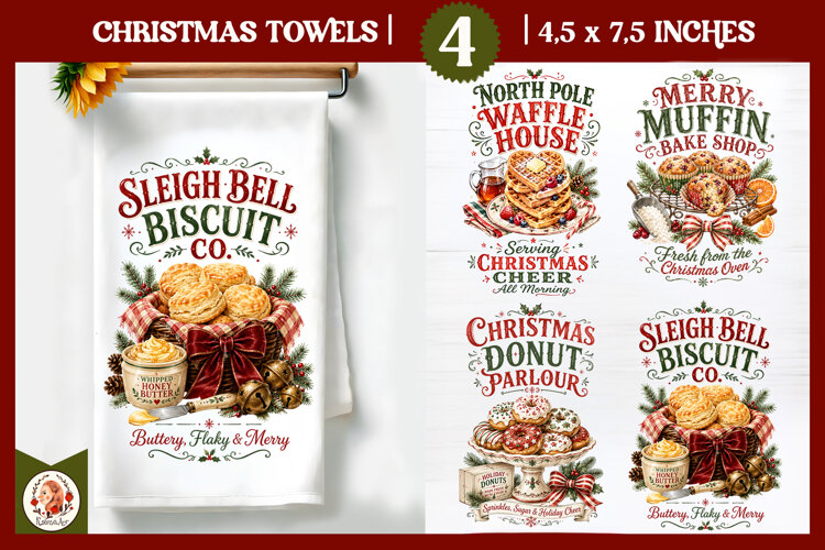 Vintage Christmas Kitchen Towel PNG |Retro farm sublimation example image 1